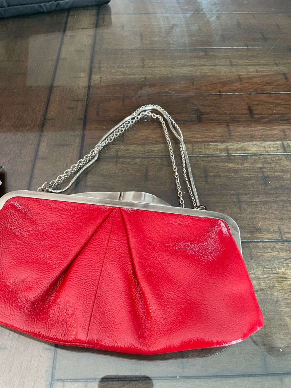 HOBO Red Pleated Chain-Handle Clutch - Picture 2 of 8